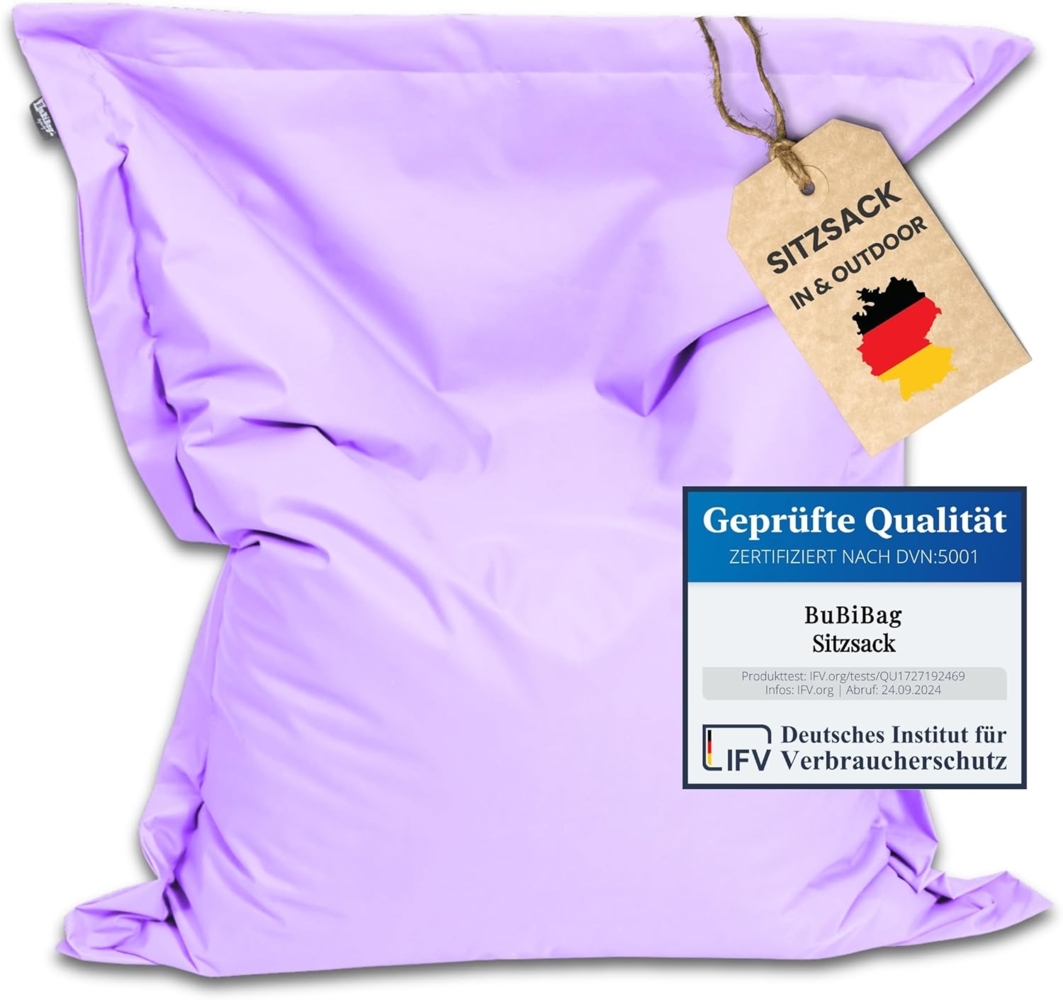 BuBiBag XXL Sitzsack, Outdoor Sitzsäcke für Kinder und Erwachsene, Bodenkissen Beanbag Fatboy wetterfest (Flieder 190x145cm) Bild 1