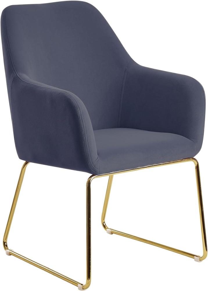 FineBuy Esszimmerstuhl Samt Küchenstuhl mit goldenen Beinen, Schalenstuhl Stoff / Metall, Design Polsterstuhl Esszimmer, Stuhl Gepolstert Blau Bild 1