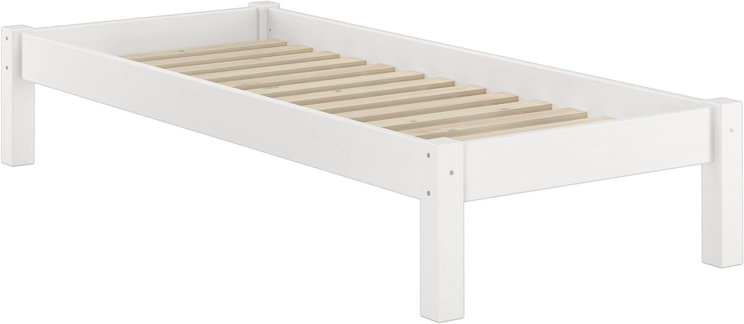 Weißes Futonbett ohne Kopfteil Kiefer massiv 90x200 Bettgestell mit Rollrost 60.35-09W Bild 1