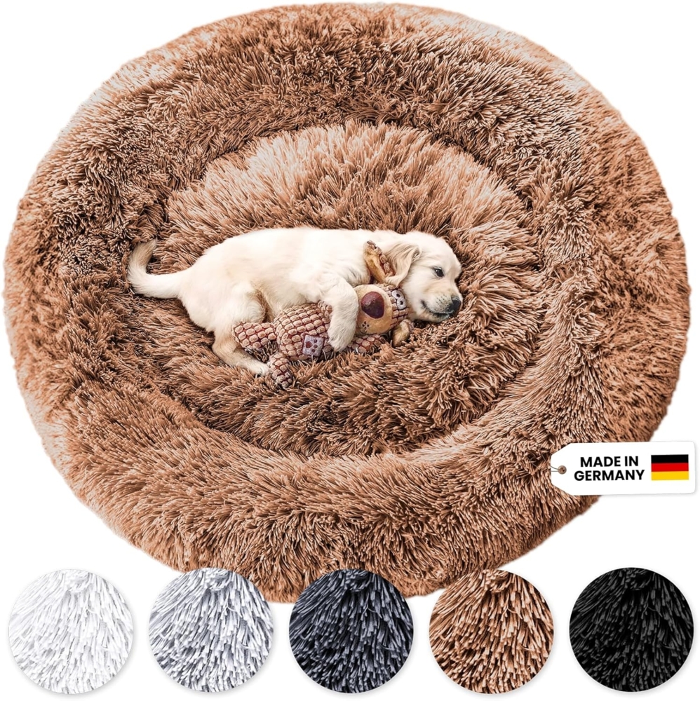 Wahre Tierliebe Tierbett - Flauschiges Hundebett Fluffy Plus, Deutschlands Original, 100% Polyester, Made in Germany, Braun, XXS, 50 cm, waschbarer Bezug Bild 1