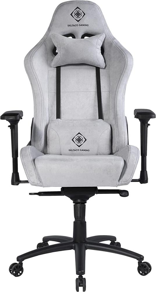 DELTACO GAMING DC440 Gaming-Stuhl (aus Wildleder, ergonomisch, 5-Punkt-Radstand, hohe Rückenlehne, gaming-Stuhl) hellgrau Bild 1