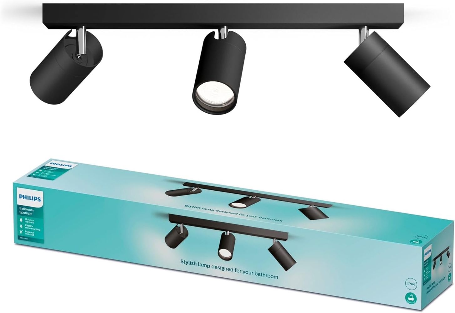 Philips Idris LED 3er Spotleuchte, GU10 Lampe nicht enthalten, Schwarz, IP44, wasserfest Bild 1