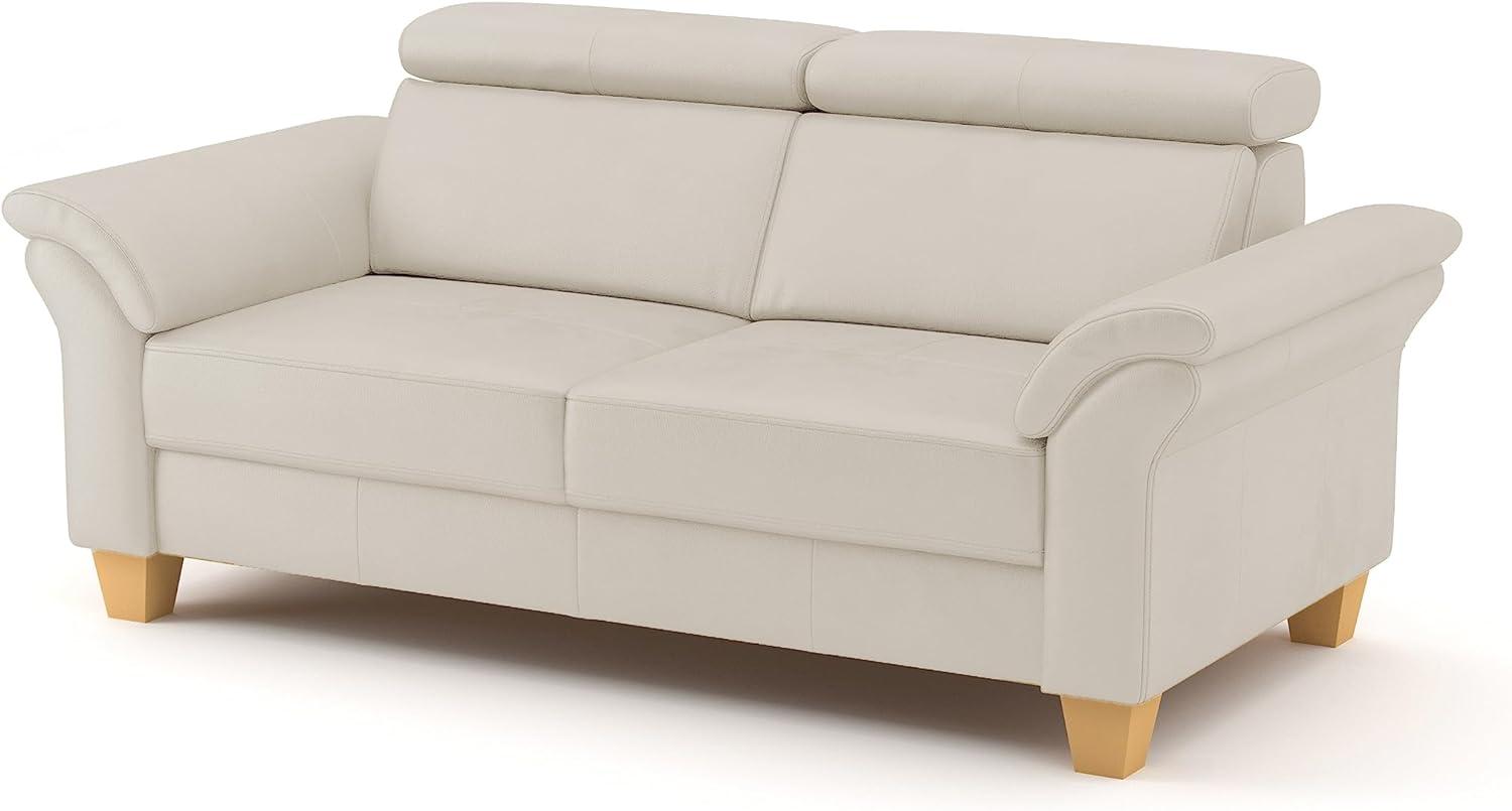 CAVADORE Echtleder 3er-Sofa Ammerland / Landhaus-Sofa mit Federkern + Kopfteilverstellung / 186 x 84 x 93 / Leder Weiß Bild 1