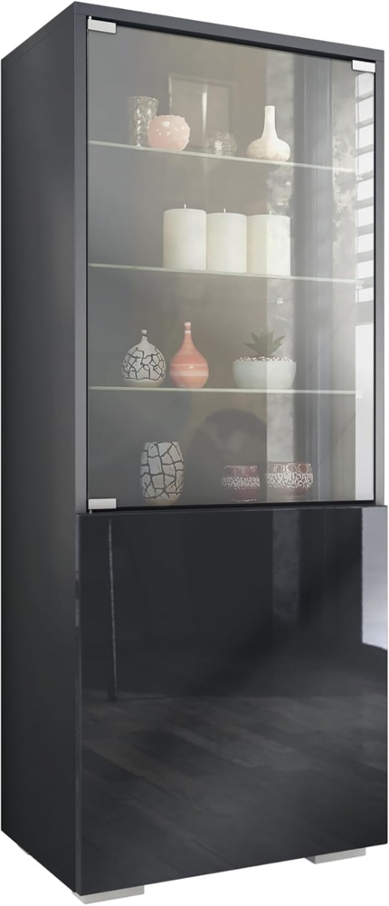 Vladon Standvitrine Granada (Vitrinenschrank, mit Glastür und Glaseinsatz) Anthrazit matt/Schwarz Hochglanz (50 x 122,5 x 34,5 cm) Bild 1
