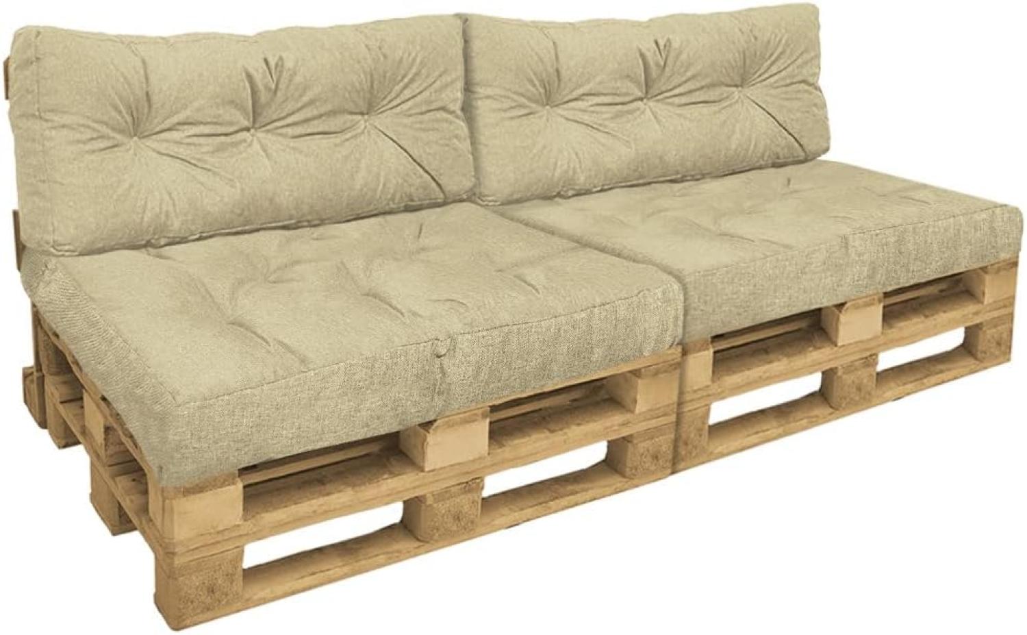 VOUNOT Palettenkissen 4er Set für Indoor und Outdoor, Palettenpolster Wasserdicht Palettensofa, Sitzkissen 120x80, Rückenkissen 120x40, Beige Bild 1