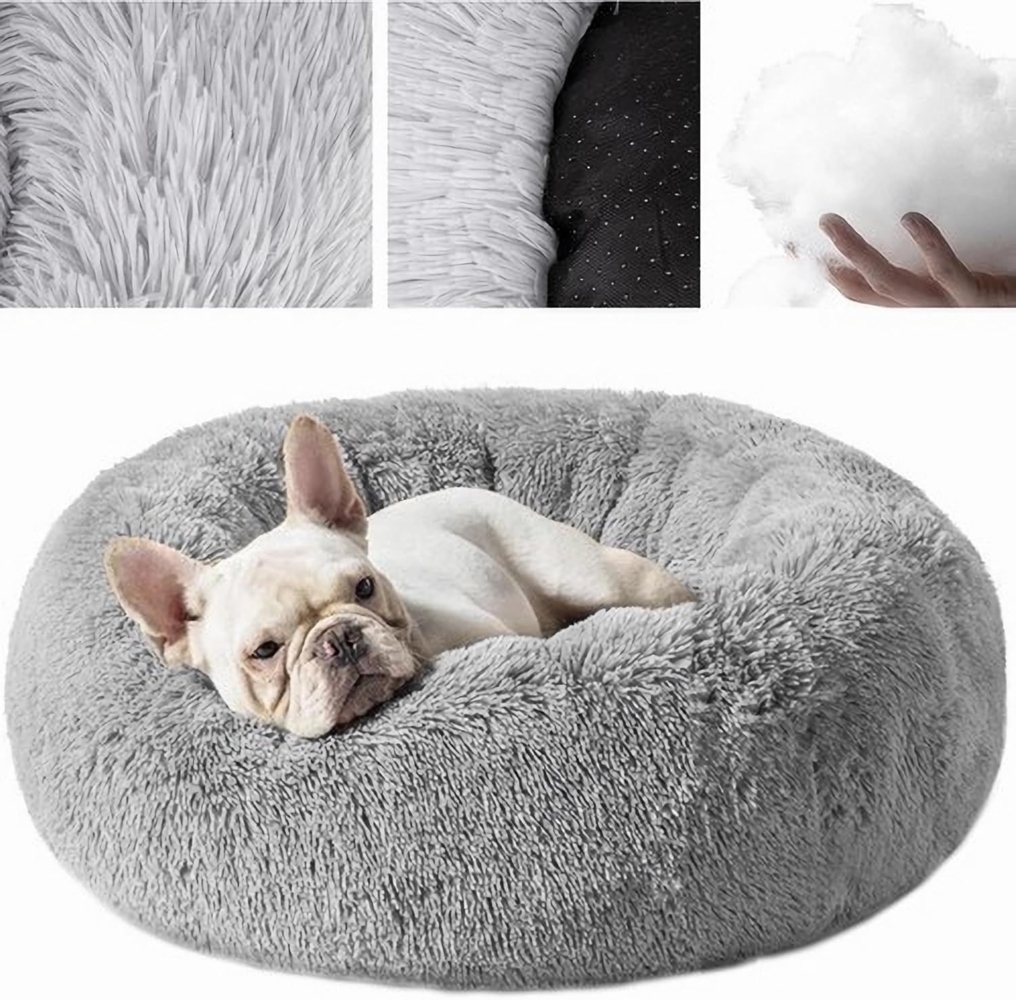 NYVI Tierbett Hundebett NYVIPets Flauschi Ø 60 cm Rund Grau Flauschiges Hundekissen, Polyester, Waschbar, Rutschfeste & Wasserabweisende Unterseite Bild 1