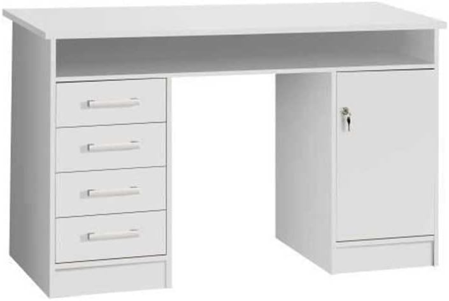 Forte Net 106 4 Schubladen und 1 Tür, Holzwerkstoff, Weiß, B x H x T, 8x55 cm Schreibtisch, 126 x 75,8 x 55 Bild 1