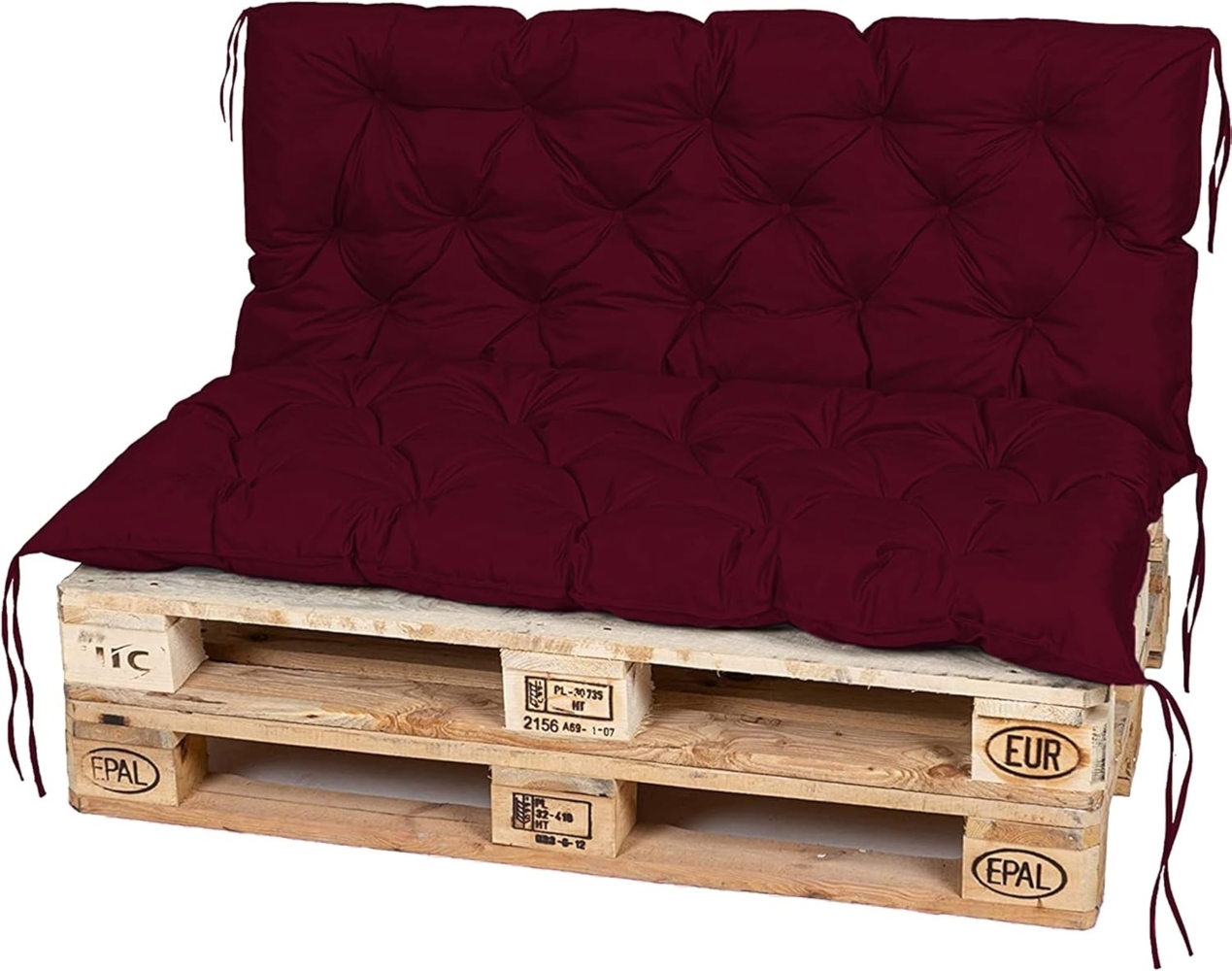 TexDeko® Garden Palettenauflage 120x60 cm mit Rückenlehne wasserabweisend UV - beständig Premium Sitzkissen gesteppt für Europaletten Palettenkissen Palettenpolster (Bordeaux) Bild 1