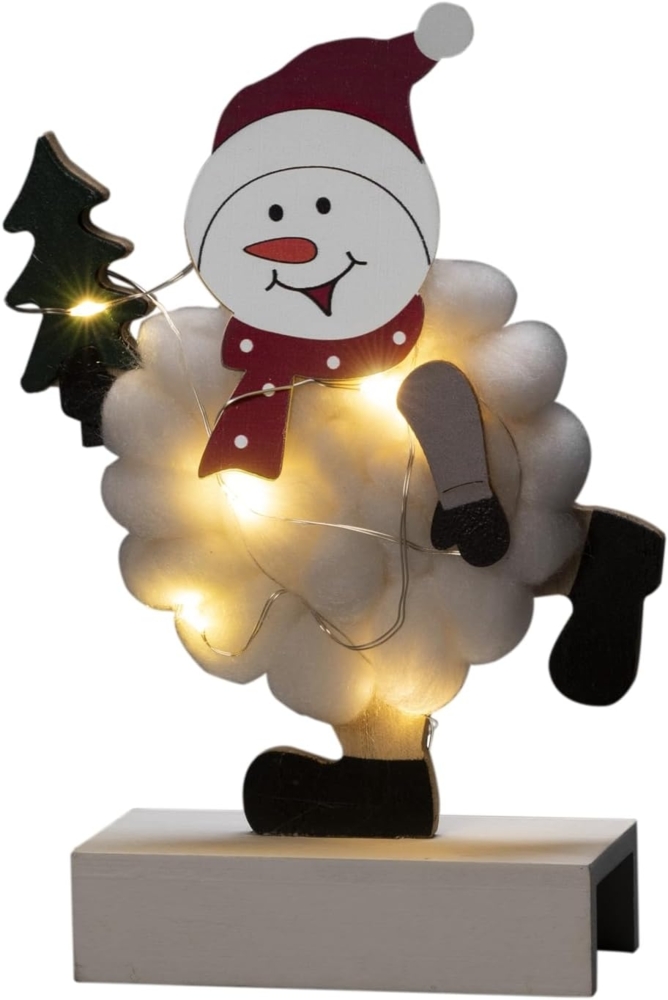 Konstsmide LED Holzsilhouette Schneemann mit Baumwolle, Timer Bild 1