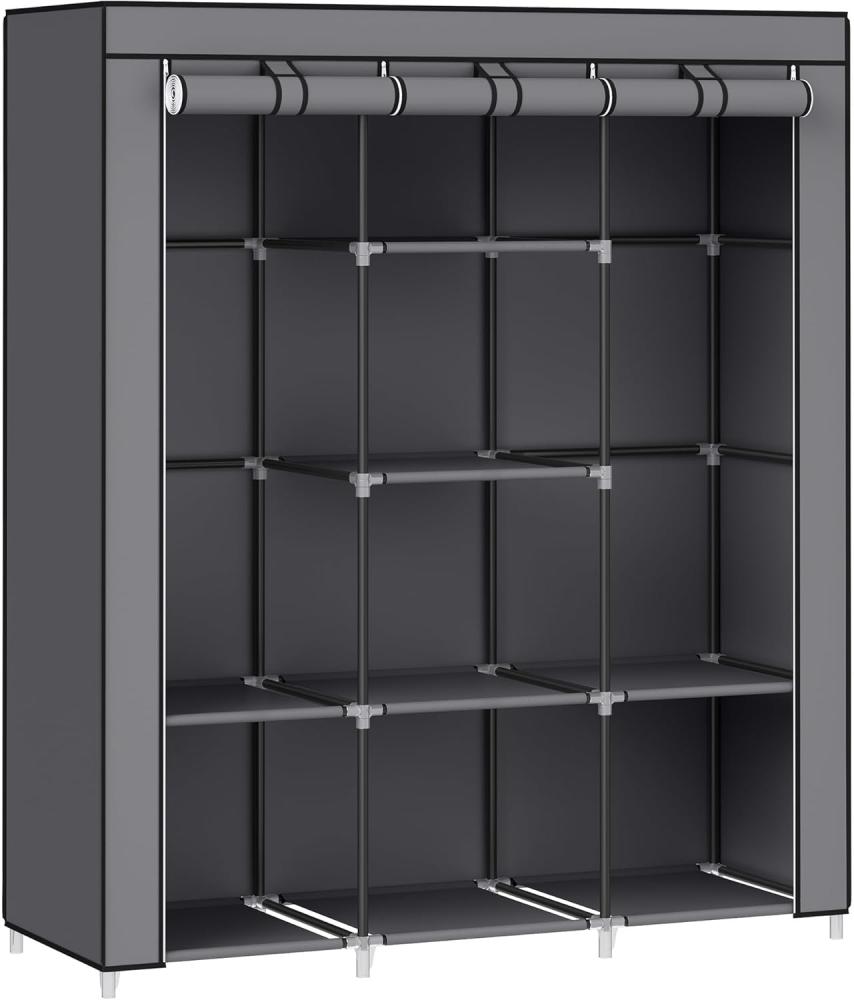 SONGMICS Kleiderschrank, Garderobe, Kleiderständer mit Vliesstoffbezug, Hängestangen, Ablagen, 45 x 130 x 167 cm, große Kapazität, für Schlafzimmer, Wohnzimmer, Taubengrau RYG096G01, Grau Bild 1