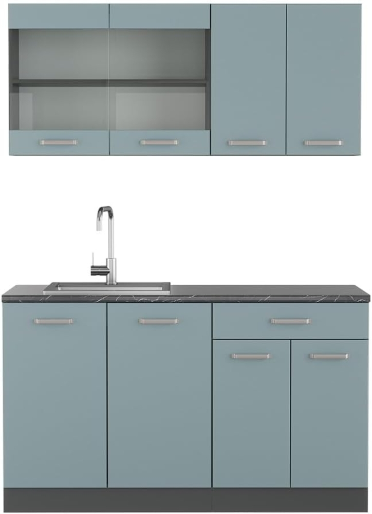 Singleküche R-Line Blau-Grau/Anthrazit 140 cm ohne Arbeitsplatte Vicco Bild 1