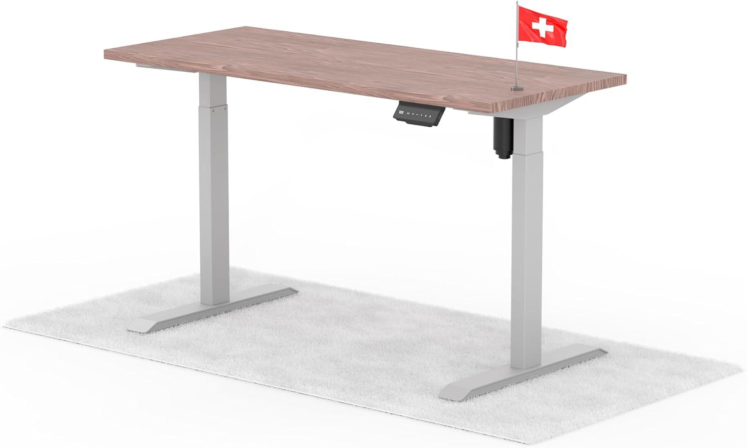 elektrisch höhenverstellbarer Schreibtisch ECO 140 x 60 cm - Gestell Grau, Platte Walnuss Bild 1