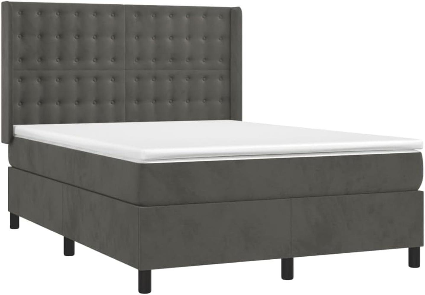 vidaXL Boxspringbett mit Matratze Dunkelgrau 140x200 cm Samt 3132922 Bild 1