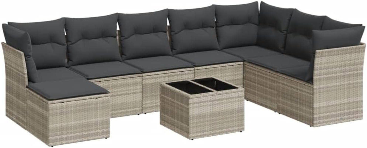 vidaXL 9-tlg. Garten-Sofagarnitur mit Kissen Hellgrau Poly Rattan 3249901 Bild 1