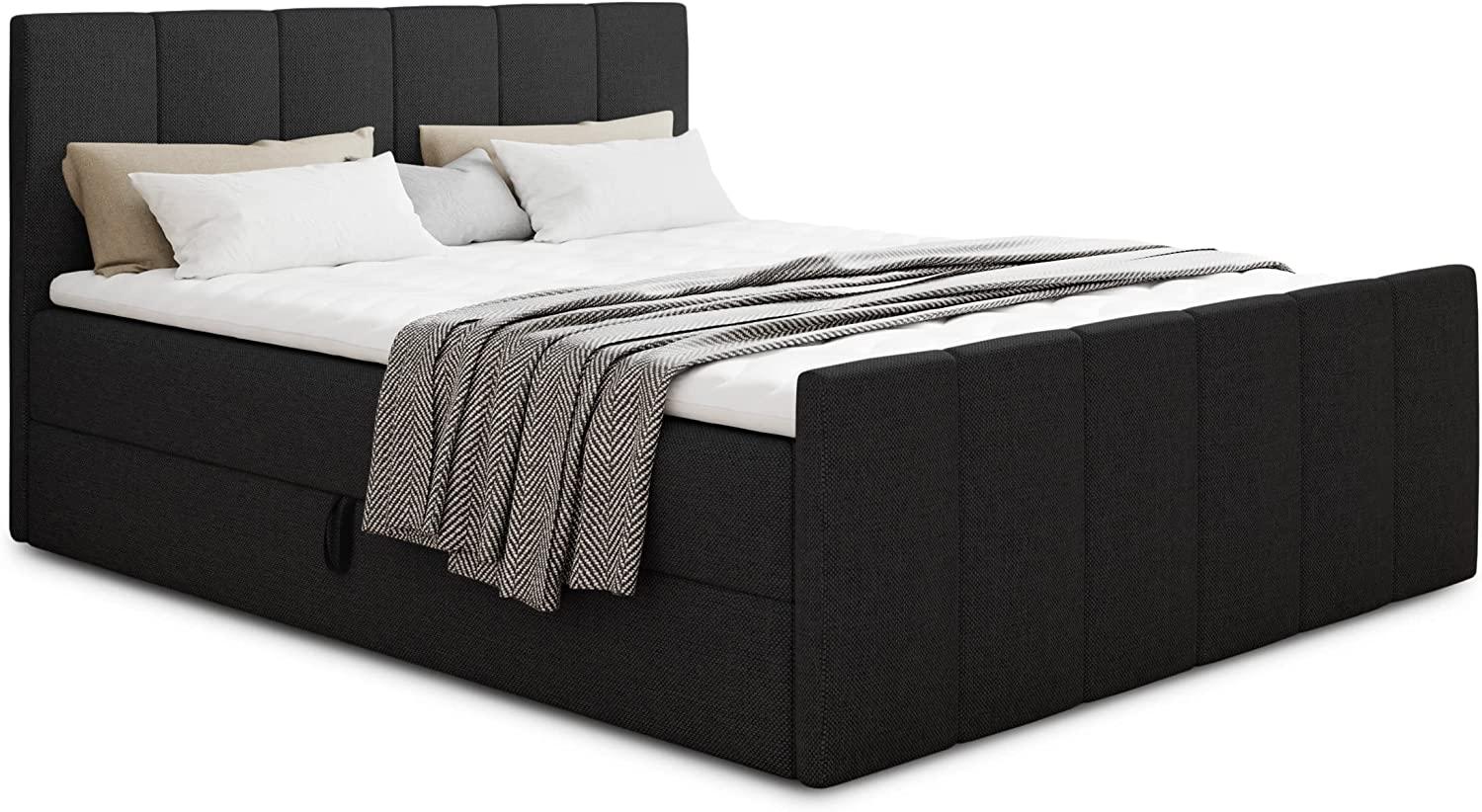 Boxspringbett Star Lux mit Fußteil, 2 Bettkästen und Matratzentopper - Doppelbett mit Topper, Bonell-Matratze, Polsterbett, Bett (Schwarz (Inari 100), 160 x 200 cm) Bild 1