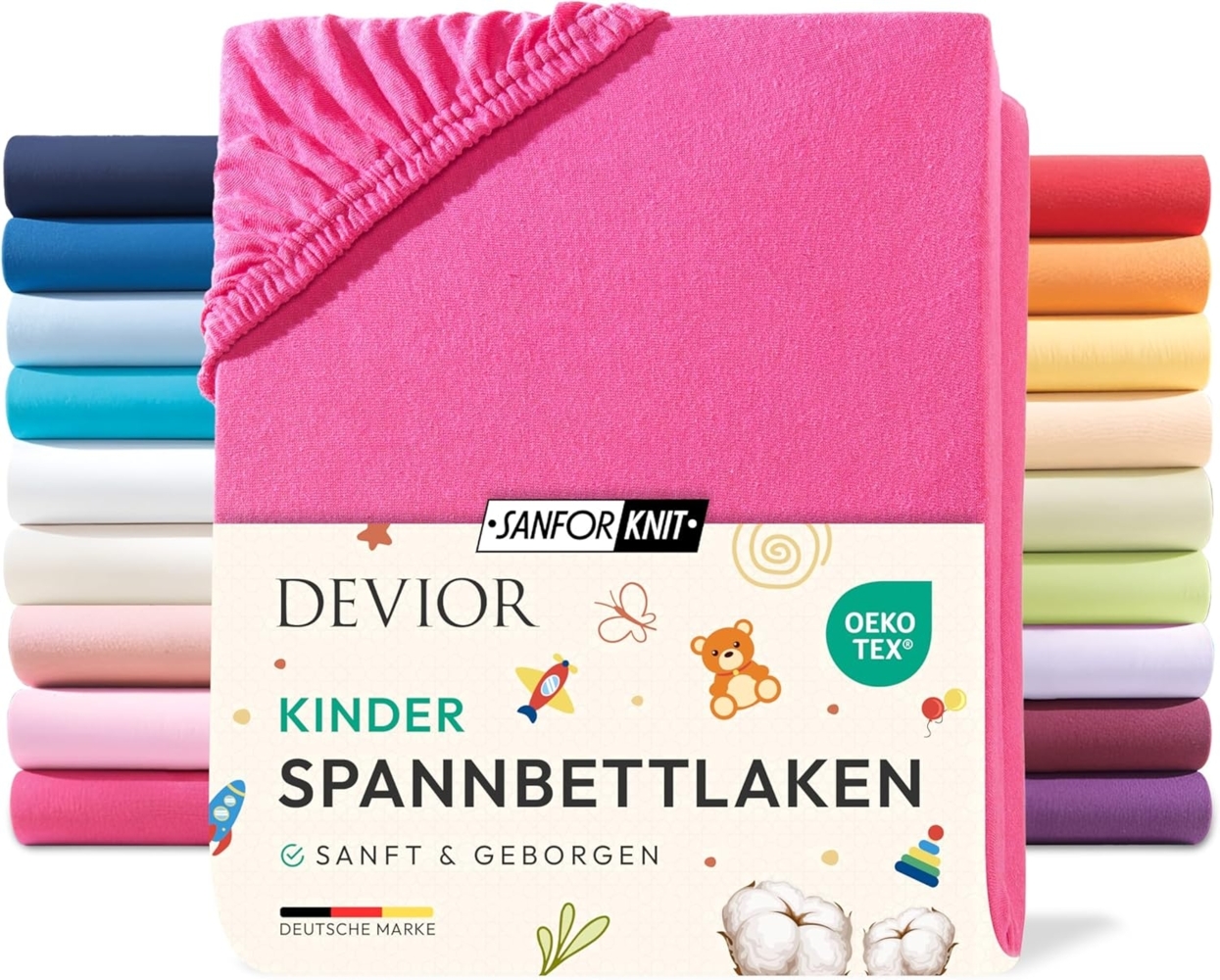 Devior Spannbettlaken Kinder Spannbetttuch 60x120 - 70x140 cm Bettlaken Tuch 100% Baumwolle, Jersey, Gummizug: Rundumgummizug, Matratzen Bezug bis 12cm Matratzenhöhe Bild 1