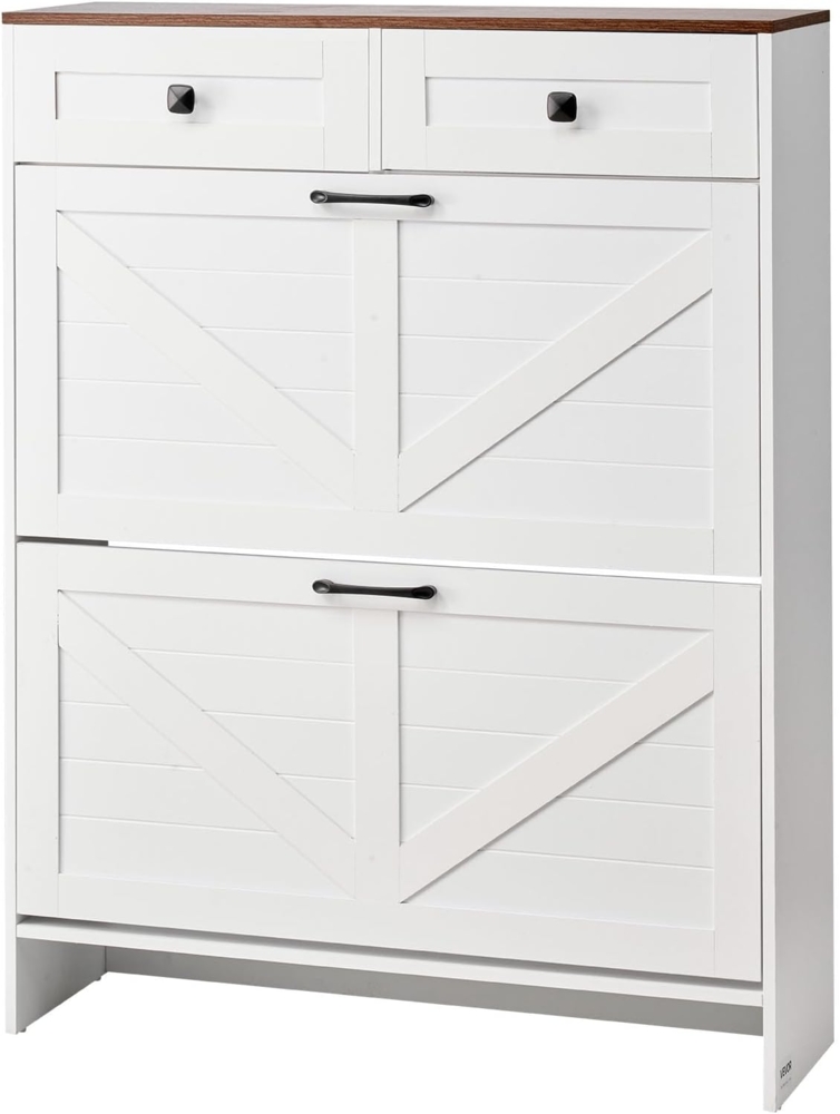 VEVOR Schuhschrank mit 2 Klappen & Kippschutz & Schubladen, platzsparender Schuhkipper, freistehender Schuhregal-Organizer für den Eingang Flur Wohnzimmer Veranda, Schuhregal 80 x 24 x 105 cm Weiß Bild 1