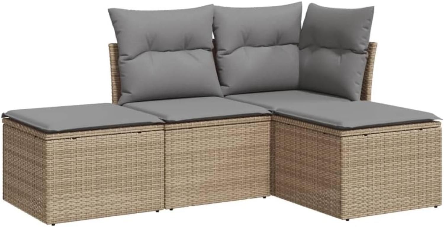 vidaXL 4-tlg. Garten-Sofagarnitur mit Kissen Beige Poly Rattan 3217479 Bild 1