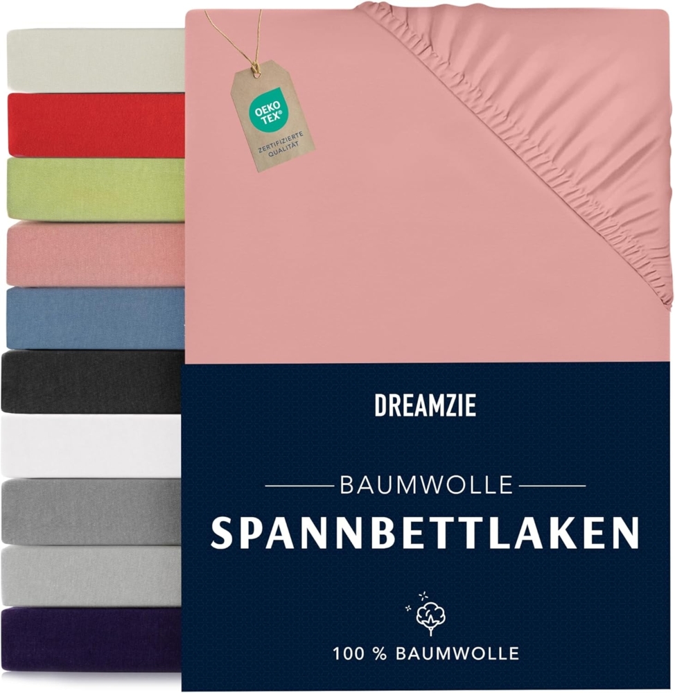 Dreamzie - Spannbettlaken 100x200 cm - Baumwolle Oeko Tex Zertifiziert - Rose - 100% Jersey Spannbetttuch 100x200 Bild 1