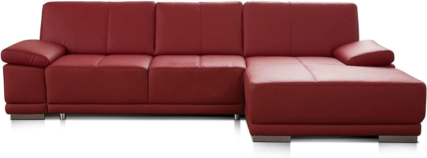 CAVADORE Schlafsofa Corianne in echtem Leder / Eckcouch mit Bettfunktion und beidseitiger Armteilverstellung / 282 x 80 x 162 / Echtleder, rot Bild 1