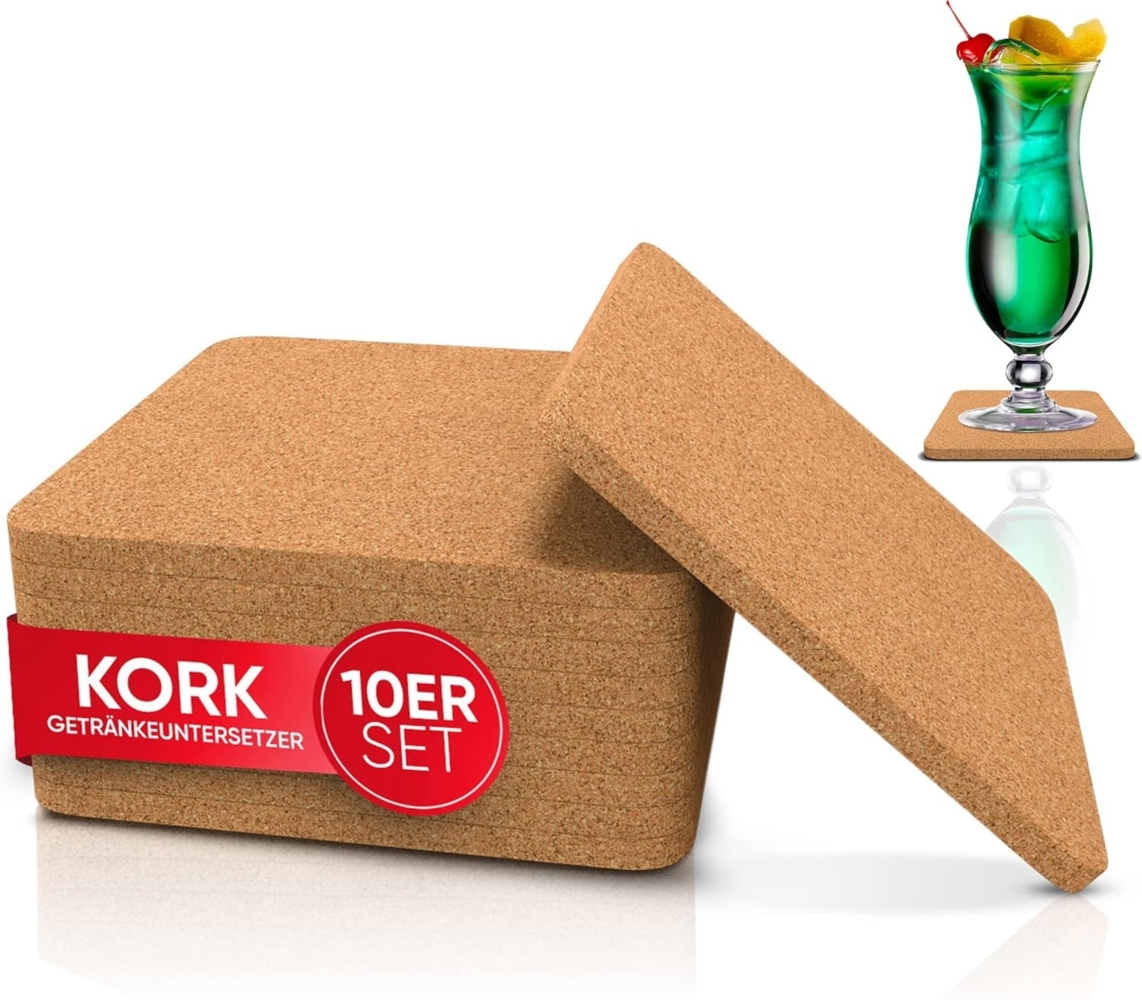 wortek Getränkeuntersetzer Kork Untersetzer Getränkeuntersetzer Korkuntersetzer, Zubehör für Getränke, Gläser, Tassen, 10er Set, 10-tlg, Kork Glasuntersetzer für Getränke, Gläser, Tischuntersetzer Ø 10cm Bild 1