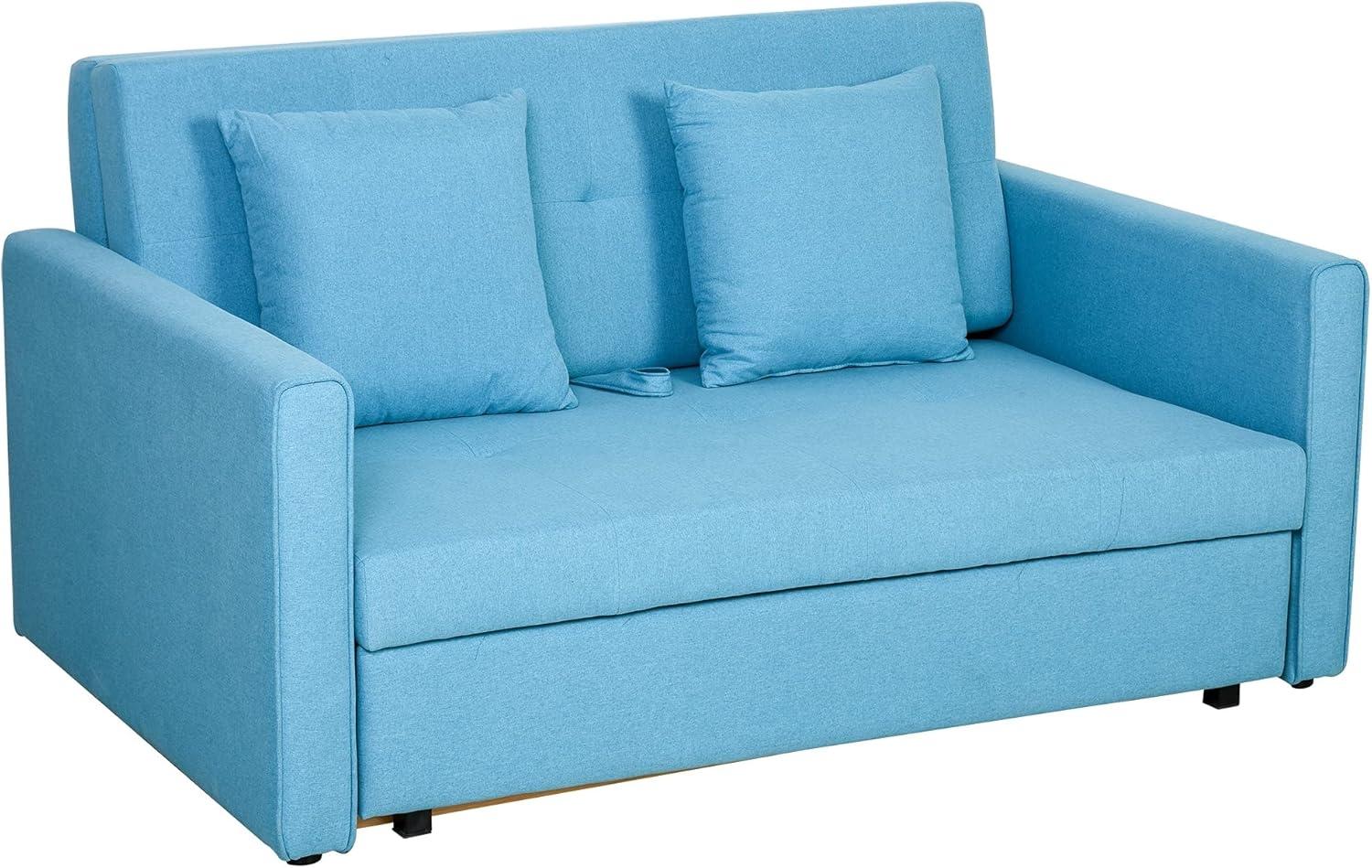 HOMCOM Schlafsofa Schlafcouch mit Bettfunktion, mit Stauraum, 2-Sitzer Sofa 1 Teile, für Wohnzimmer, Polyester, Holz Bild 1