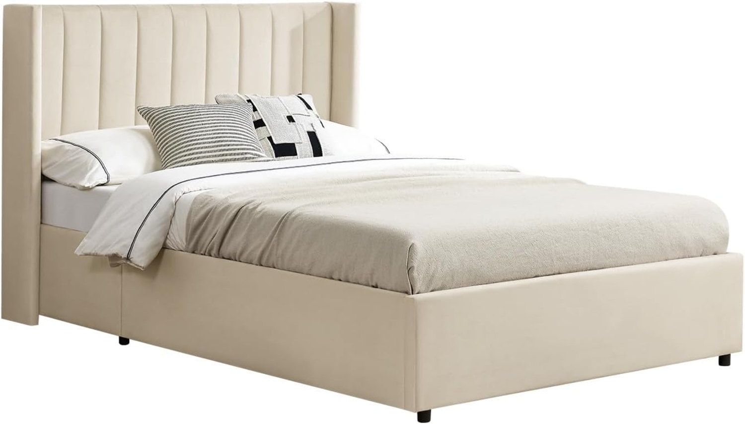 Juskys 'Savona' Polsterbett mit Stauraum und Lattenrost, Samt, Beige, 140x200 cm Bild 1