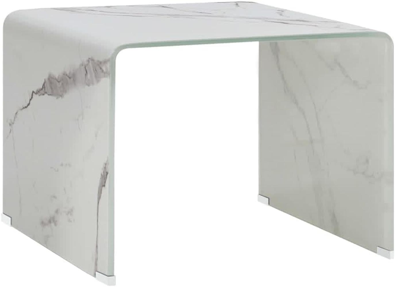 vidaXl Couchtisch, Hartglas Weiß Marmor-Optik, 50 x 50 x 45 cm Bild 1
