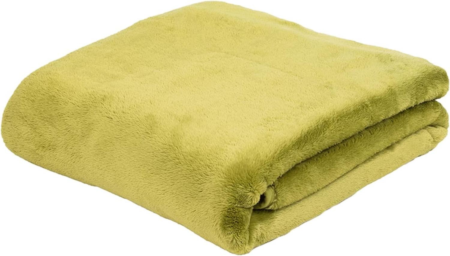 Premium Cashmere Kuscheldecke Tagesdecke Wohndecke 130 x 170 cm - Limonegrün Bild 1