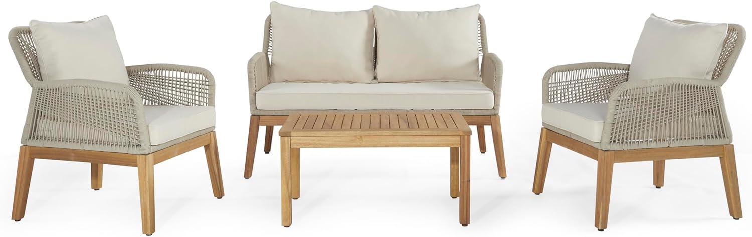 byLIVING Outdoor Sofa-Set FLORIDA / Akazie natur / Seilgeflecht naturfarben / Webstoff offwhite / Sofa: B 130 x T 71,5, H 79 cm, Sessel (2x): B 60 x T 71,5, H 79 cm, Tisch: 77 x 50, H 39 cm Bild 1