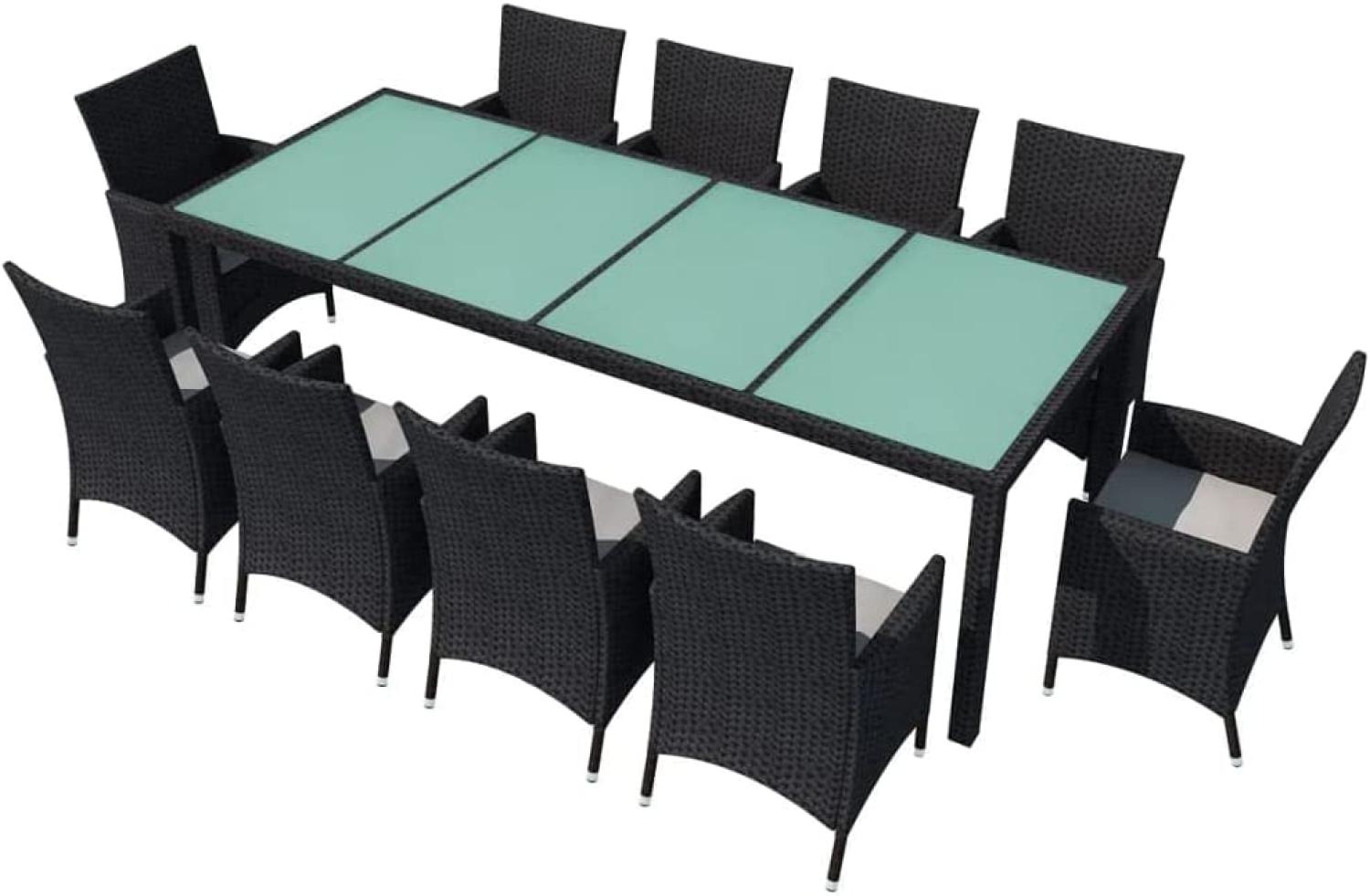 vidaXL 11-tlg. Garten-Essgruppe mit Auflagen Poly Rattan Schwarz 42570 Bild 1