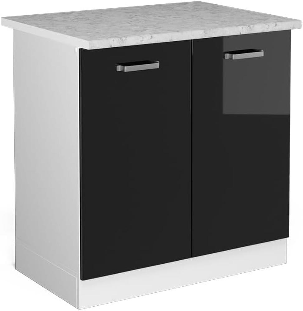 Vicco Spülenunterschrank R-Line, Schwarz Hochglanz/Weiß, 80 cm mit Arbeitsplatte Bild 1