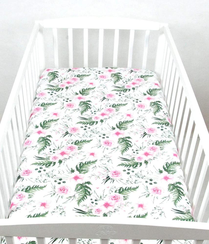 BABYLUX Spannbetttuch 60x120 cm Baby SPANNBETTLAKEN Baumwolle Kinderbett 110. Wilde Blüten Bild 1