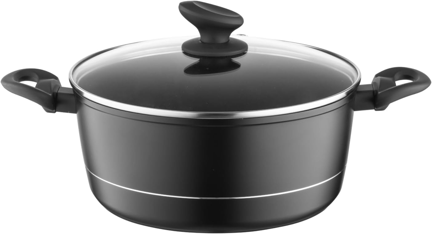 FLORINA Aluminium Topf (5,1 l) 26 cm I Kochtopf DELUX mit Glasdeckel I Messbecher & Antikratz-Beschichtung I Topf mit Induktionsboden I Geeignet für Induktionsherd, Gasherd und Elektroherd (Schwarz) Bild 1