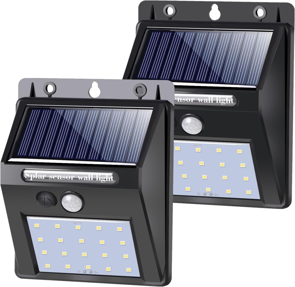 Salcar LED Solarleuchte Solarlampen für Außen mit Bewegungsmelder 3 Modi Wasserdicht, Wasserdichte Solar Aussenleuchte, Wandleuchte für Garte - 2 Stück Bild 1