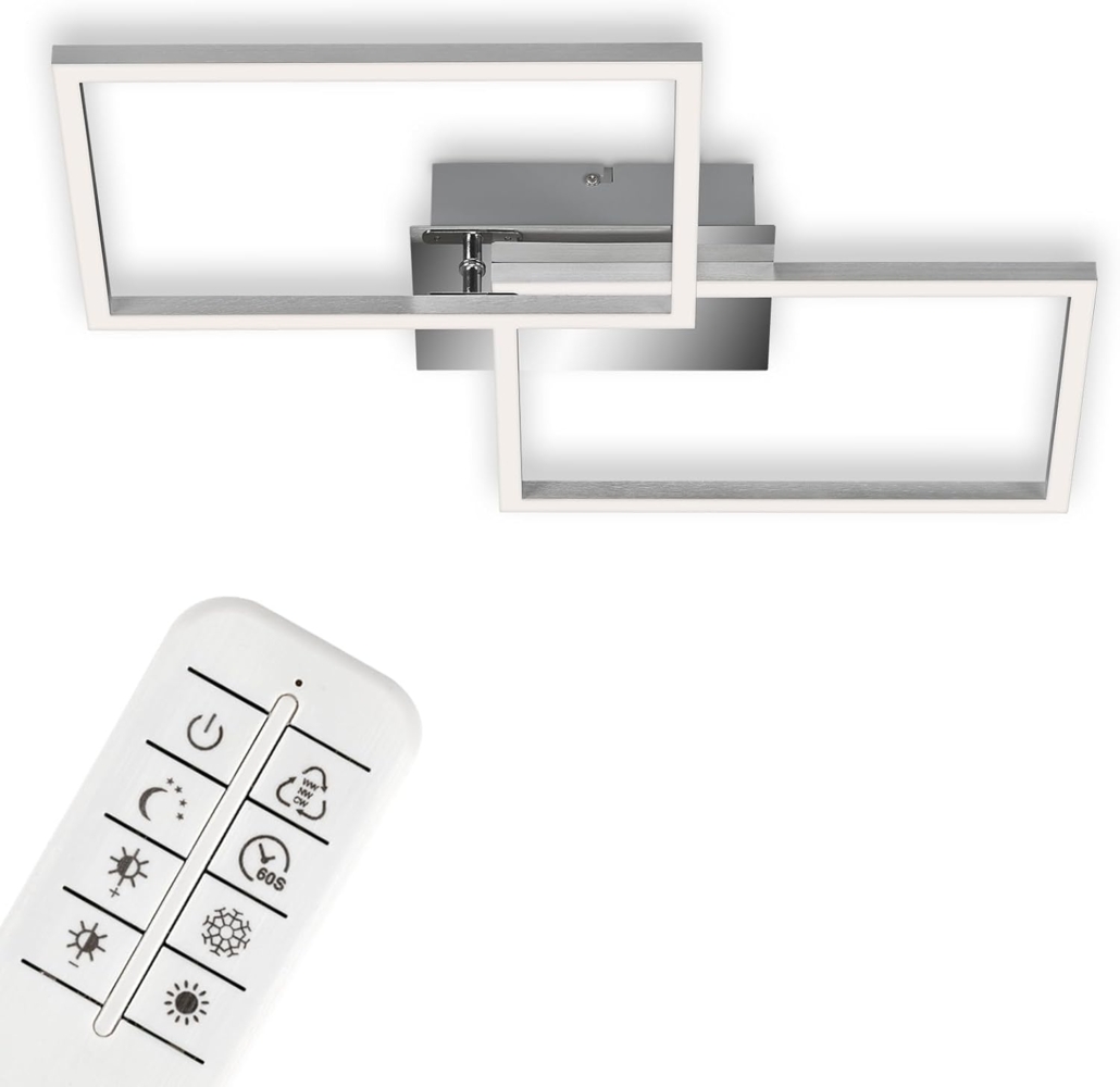 BRILONER - LED Deckenlampe mit Fernbedienung, dimmbar, einstellbar von warmweiß bis neutralweiß, LED Lampe, Deckenleuchte, Wohnzimmerlampe, Schlafzimmerlampe, Küchenlampe, 50 x 38,8 x 7,8 cm, Chrom-Alu Bild 1
