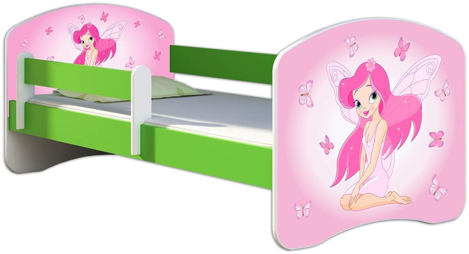 ACMA Kinderbett Jugendbett mit Einer Schublade und Matratze Grün mit Rausfallschutz Lattenrost II 140x70 160x80 180x80 (07 Rosa Fee, 160x80) Bild 1