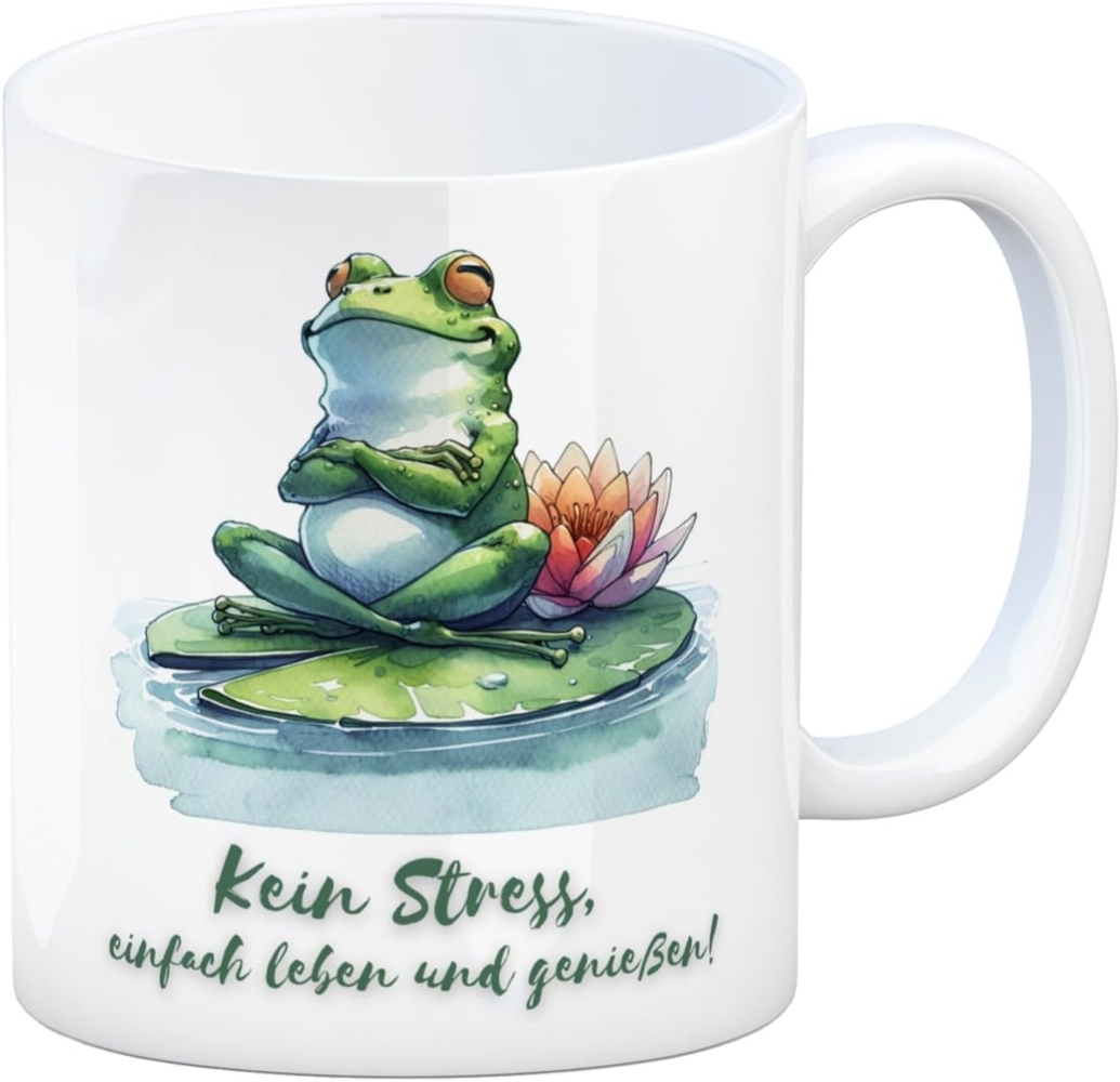 speecheese Tasse Frosch auf Seerose Kaffeebecher mit Spruch Kein Stress einfach leben Bild 1