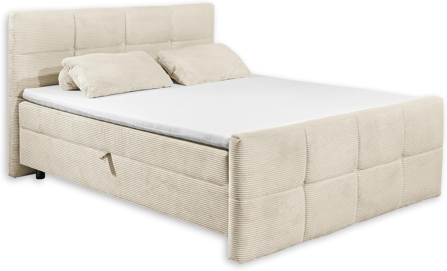 Stella Trading Tijuana 6 Boxbett 180x200 in Cord-Optik, Cream - Bequemes Doppelbett mit Bettkasten & Kaltschaum Topper - 182 x 112 x 225 cm (B/H/T) Bild 1