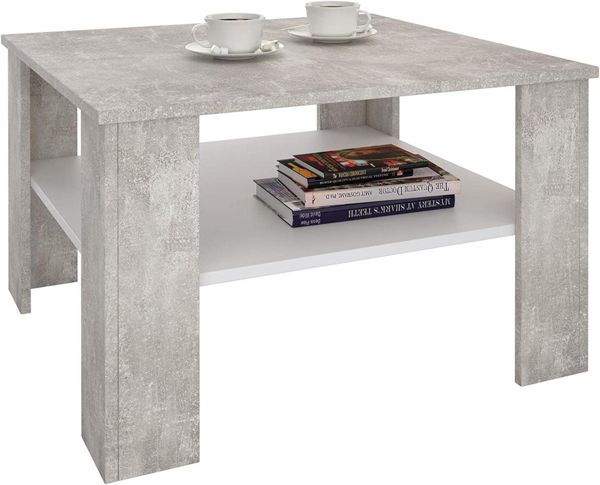 CARO-Möbel Couchtisch Wohnzimmertisch Felice in Beton Optik/weiß mit Stauraum, 68x68 cm Bild 1