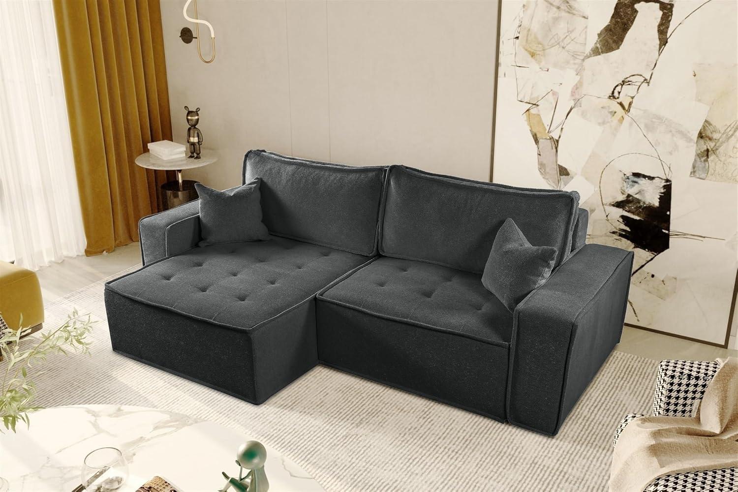 Ecksofa Schlafsofa FLOSI Stoff Raven Anthrazit Ottomane Links Bild 1