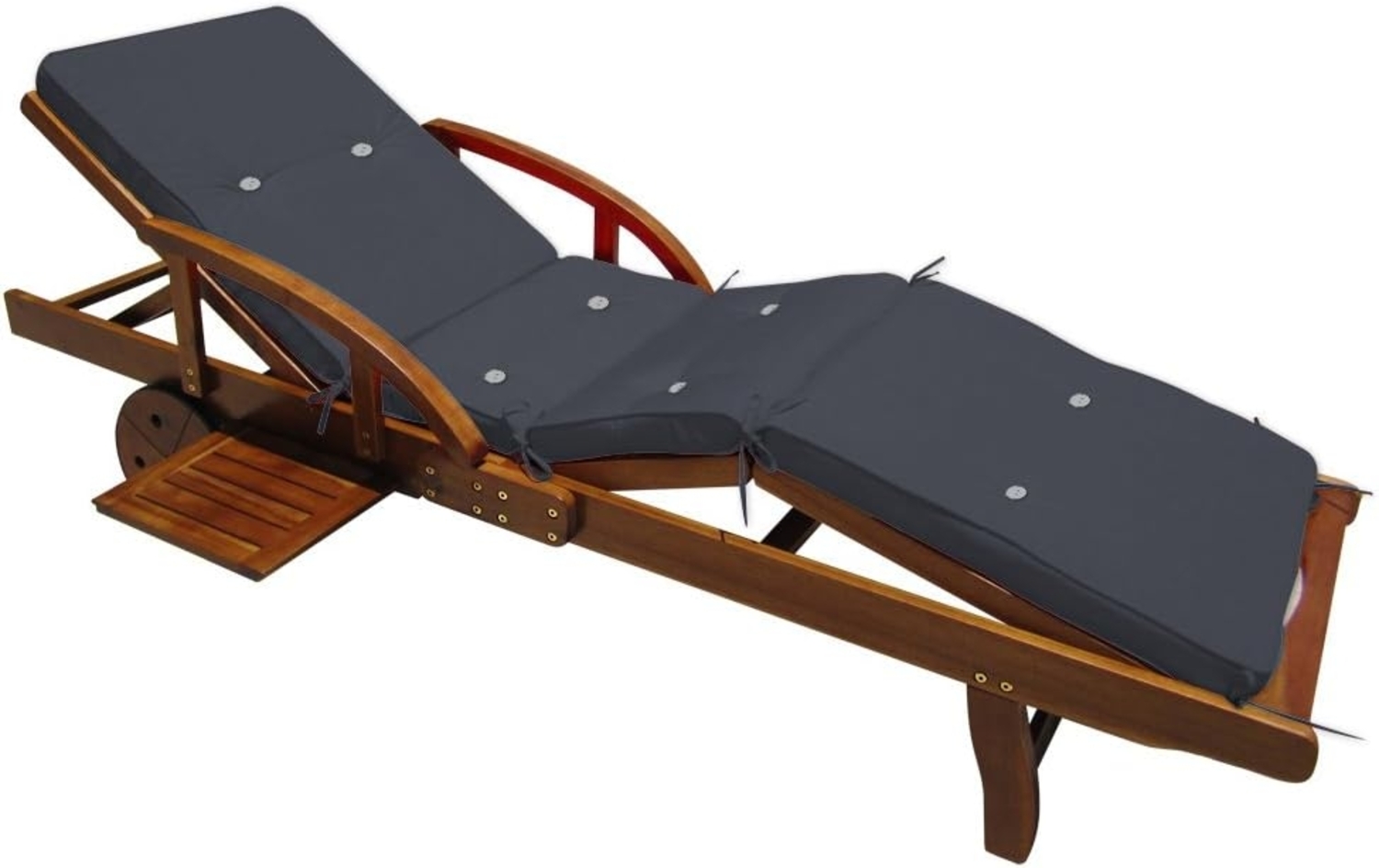 Casaria® Sonnenliege Holz Klappbar inkl. Auflage 160kg Belastbar Fuß- und Rückenteil Räder Ablage Garten Balkon Terrasse Liege 200cm Anthrazit Akazie Bild 1