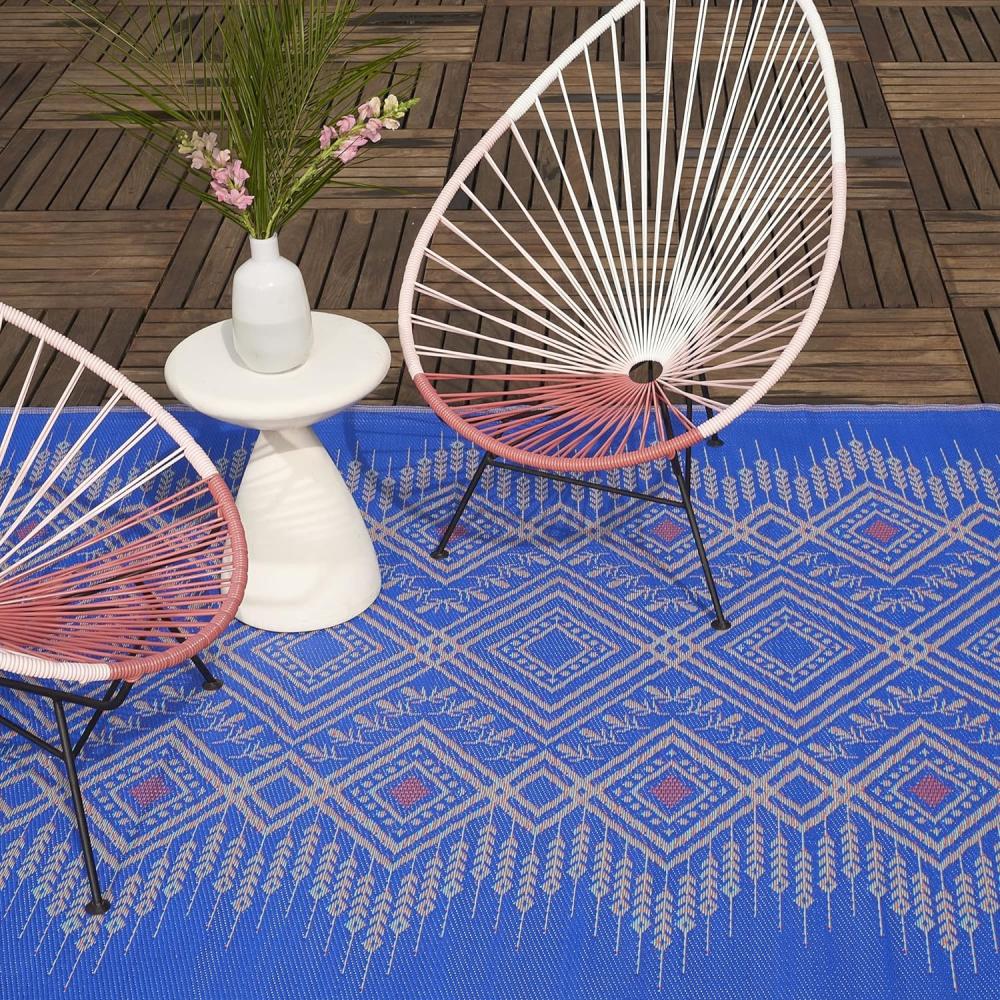 Fab Hab Outdoorteppich Jodhpur Multi Blue aus recyceltem Plastik blau wetterfest verschiedene Größen 150x240 cm Bild 1