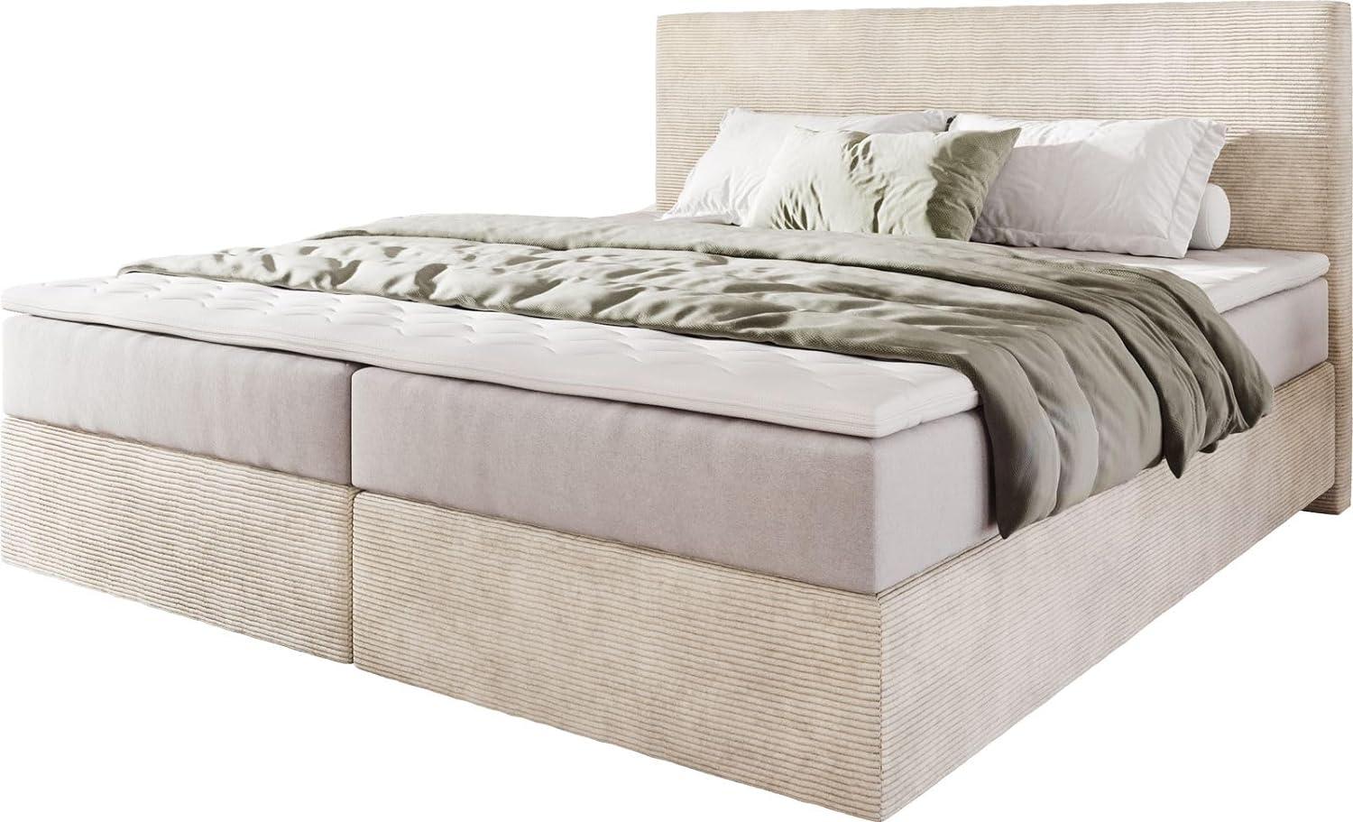 Boxspringbett Dream-Well 180x200 cm Cord Beige mit Taschenfederkernmatratze und Topper Visco Bild 1