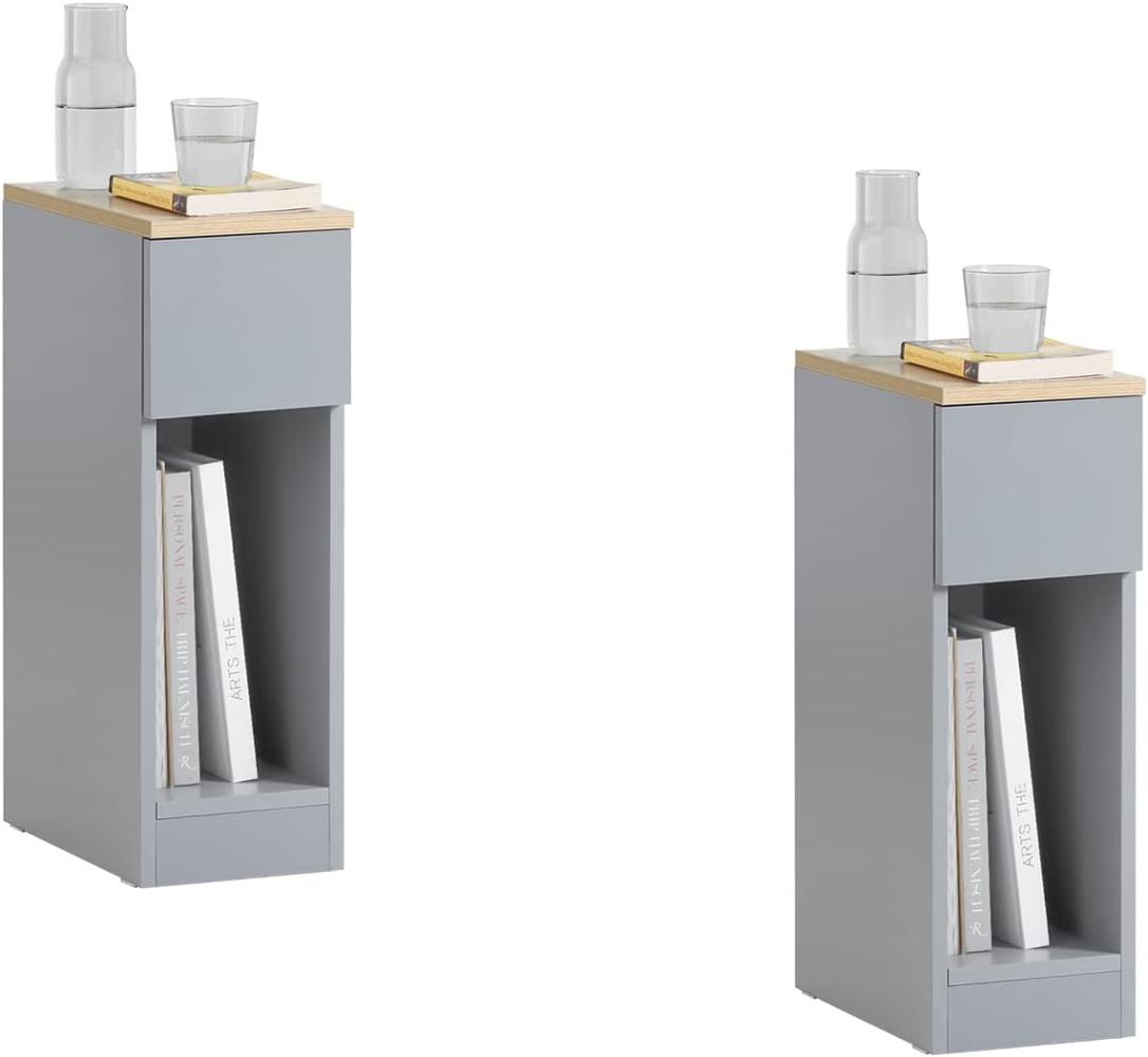 SoBuy FBT111-HGx2 Nachttisch 2er Set mit Schublade für Boxspringbett Sofatisch 2 stücke Beistelltisch schmal Telefontisch Nachtschrank Nachtkommode Hellgrau BHT ca. : 20x60x35cm Bild 1