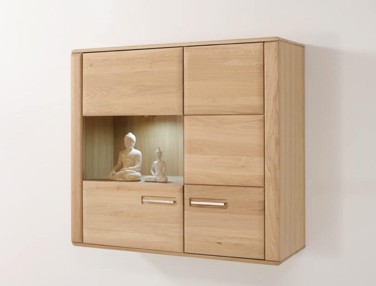 Hängeschrank Senta 12 Eiche bianco teilmassiv 107x98x38cm Hängevitrine mit Beleuchtung Bild 1