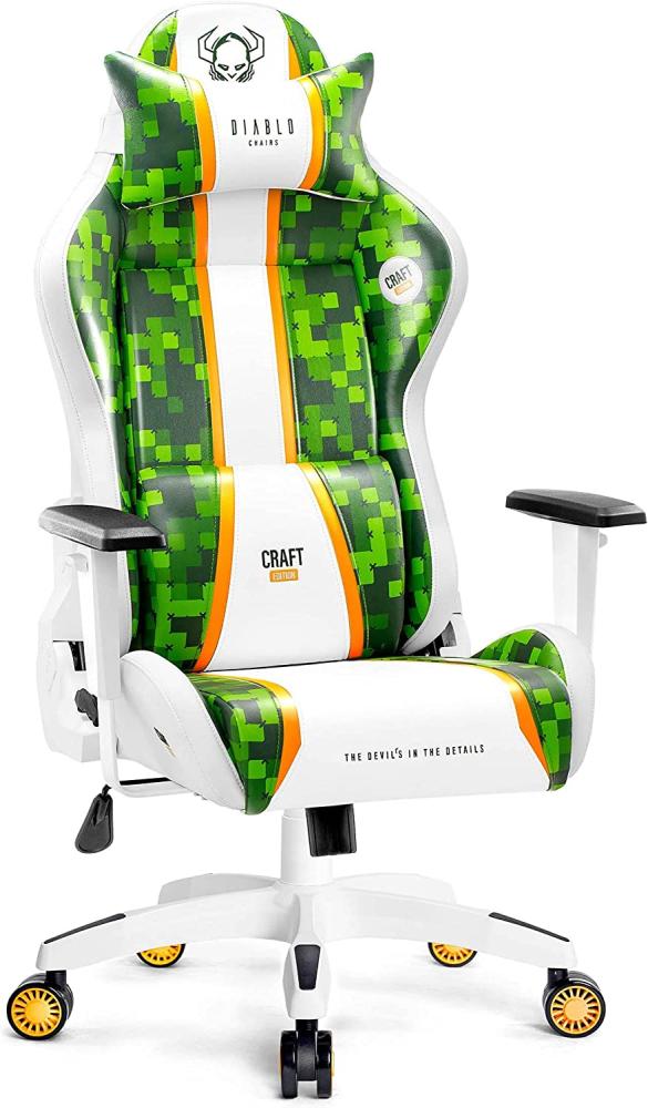 Diablo X-One 2. 0 Gaming Stuhl Gamer Chair Bürostuhl Schreibtischstuhl Verstellbare Armlehnen Ergonomisches Design Nacken/-Lendenkissen Wippfunktion Craft King (XL) Bild 1