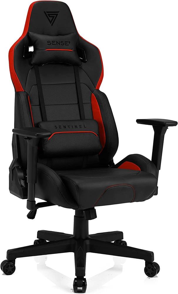 SENSE7 Gaming Sentinel Bürostuhl Zocker Gamer Ergonomischer Stuhl Armlehne Einteiliger Stahlrahmen Einstellbarer Neigungswinkel Schwarz-Rot, 40-48 x 72 x 59 Bild 1