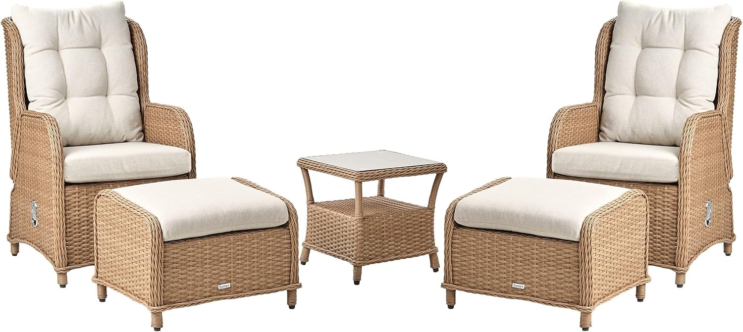Lounge Set mit Tisch und Ottomane 2-Sitzer PONZA Polyrattan Braun Bild 1