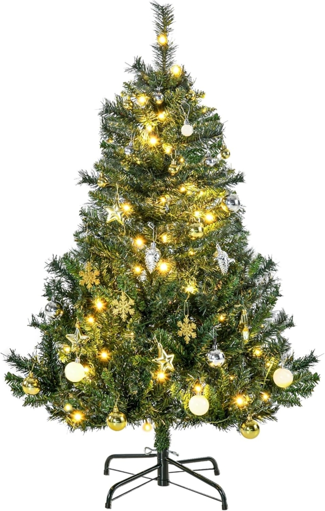 HOMCOM Künstlicher Weihnachtsbaum Tannenbaum mit Deko 80 LEDs 307 Spitzen, Tannen, 75x120 cm (BxH), grün Bild 1